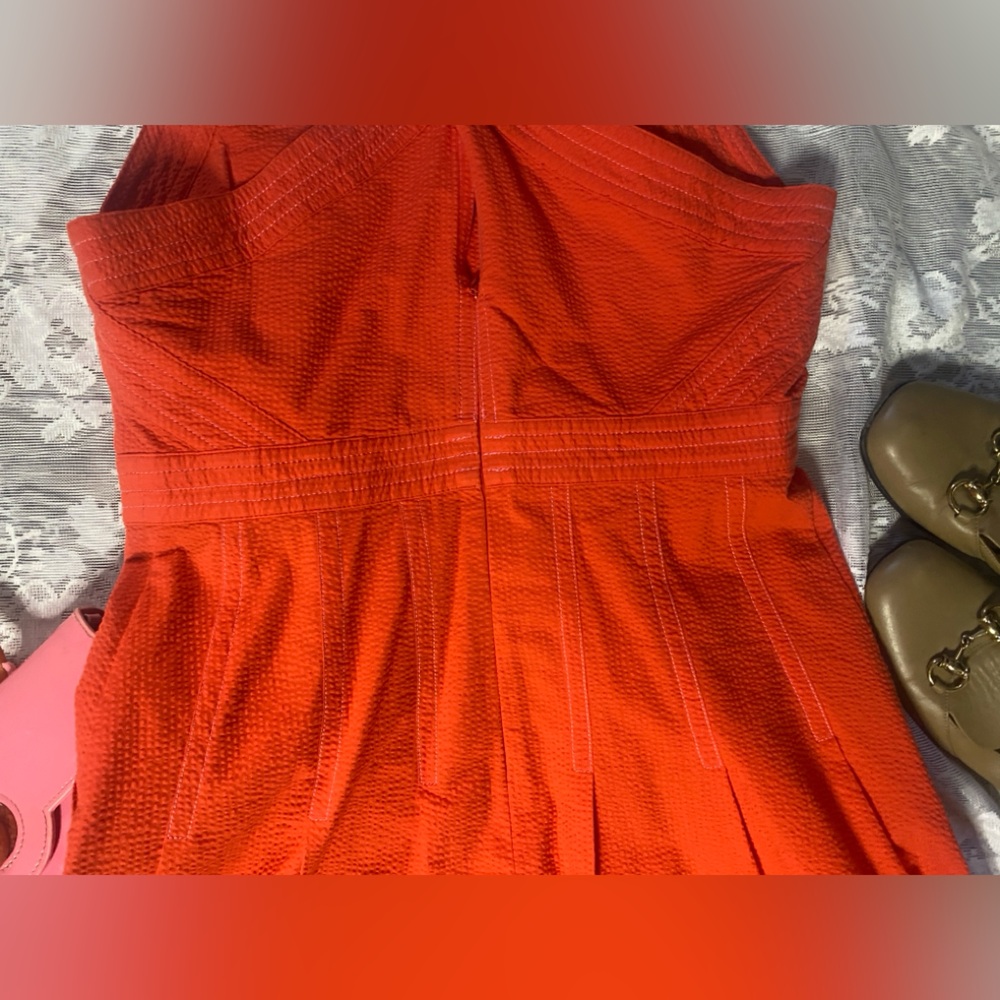 Anthropologie Coral-Red Halter Midi Dress - Picture 12 of 14